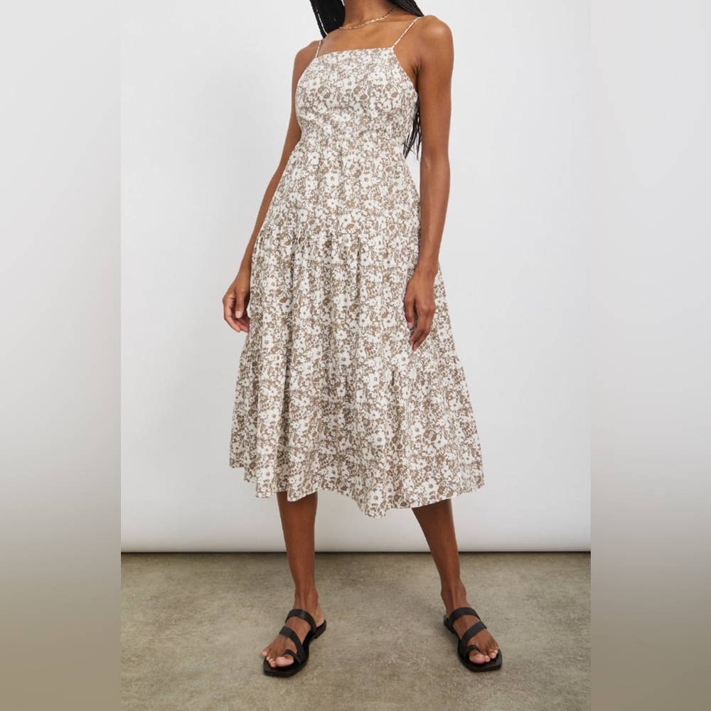 Rails Leni Tiered midi dress in cafe floral tie cutout back detail cottage core